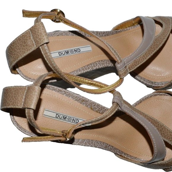 DUMOND NEW SZ 8 M BROWN TAUPE GENUINE LEATHER SANDALS STILETTO HEELS STRAPPY - Picture 6 of 8